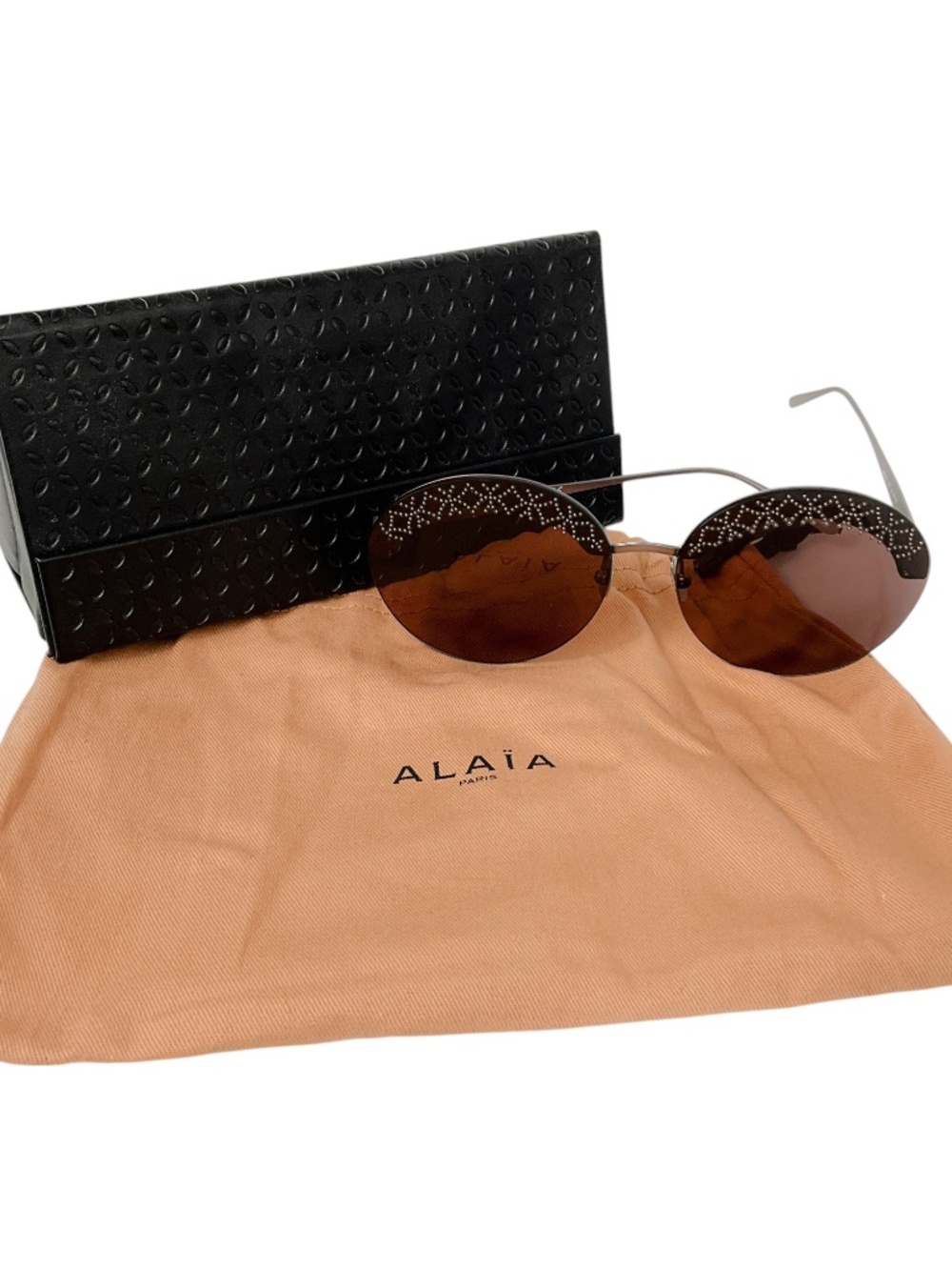 ALAIA BROWN / RUTHENIUM RIMLESS ROUND SUNGLASSES - Picture 9 of 9